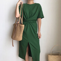 Front Slit Vintage Wrap Dress