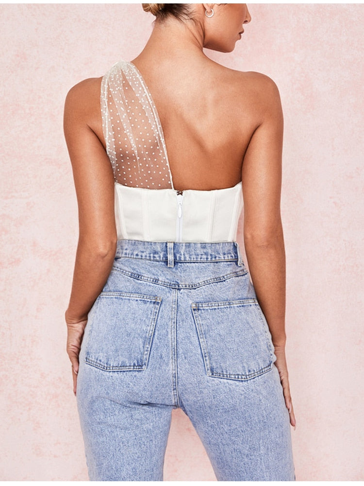 Padded One Shoulder Bustier Top