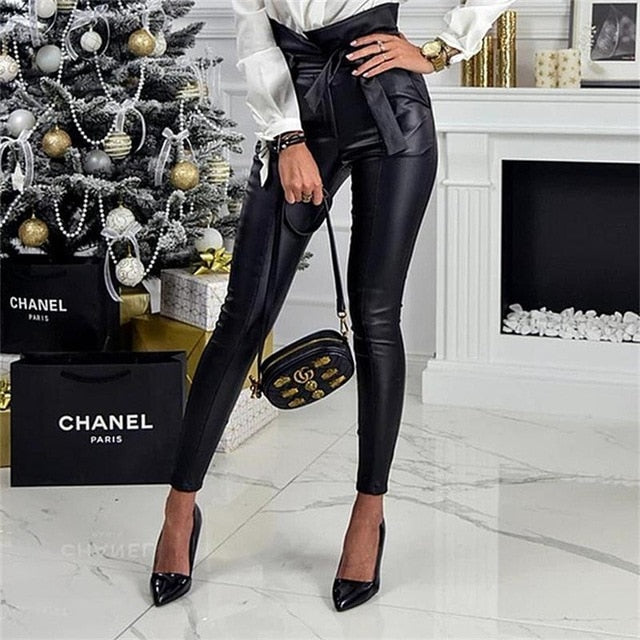 Robyn Belted Faux Leather Pants