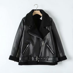 Winter Wool Faux Leather Coat