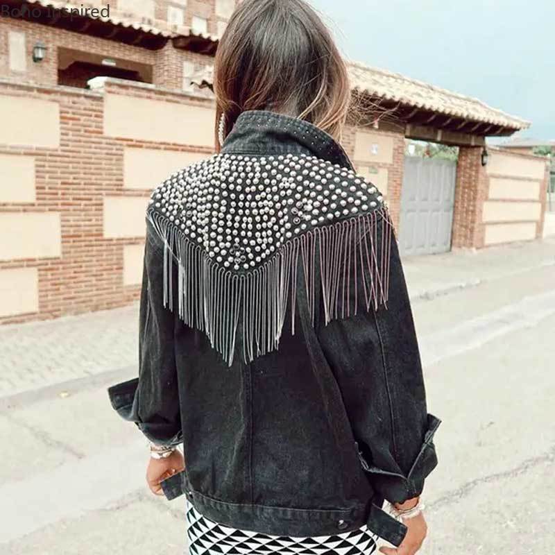 Beaded Fringe Luxe Denim Jacket