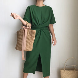 Front Slit Vintage Wrap Dress