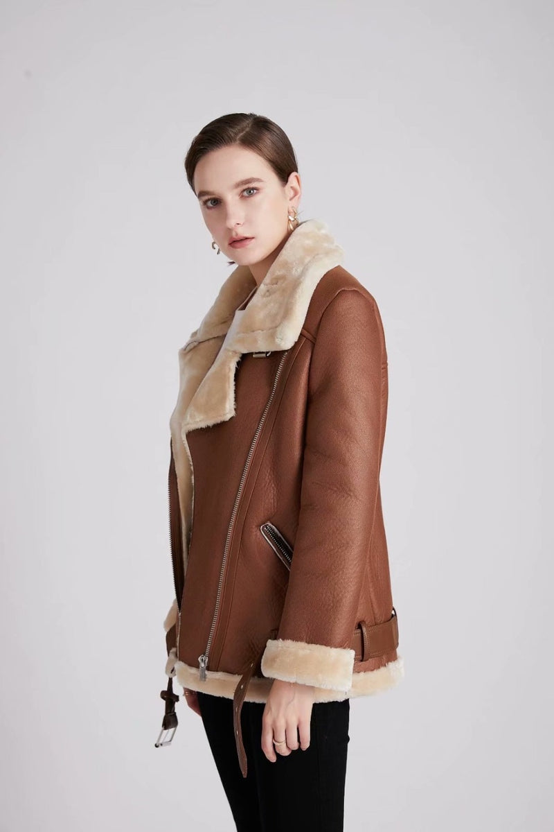 Winter Wool Faux Leather Coat