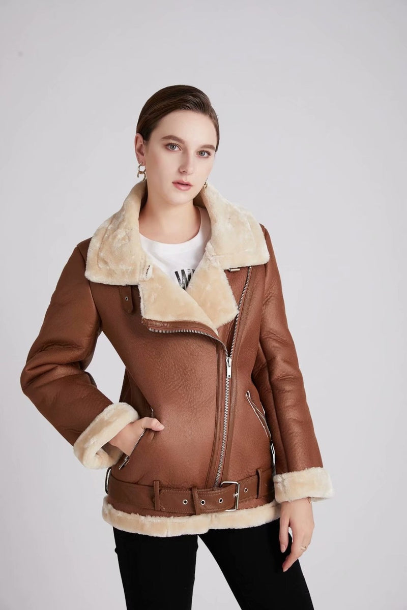 Winter Wool Faux Leather Coat