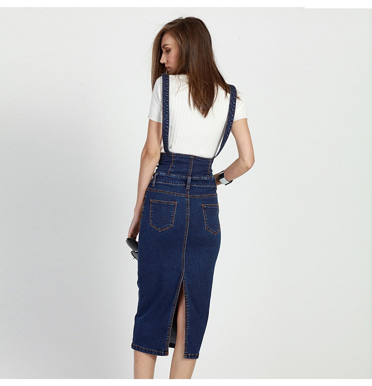 Long Denim Skirt With Straps Button Jeans