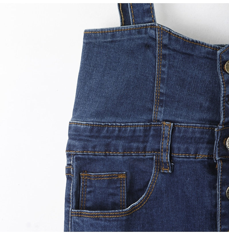 Long Denim Skirt With Straps Button Jeans