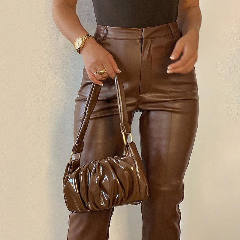 Faux Leather Split Pants