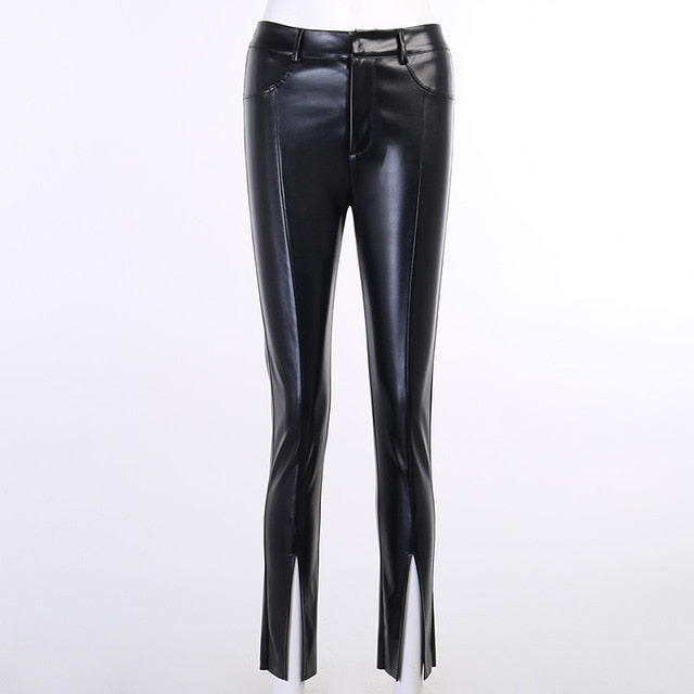 Faux Leather Split Pants