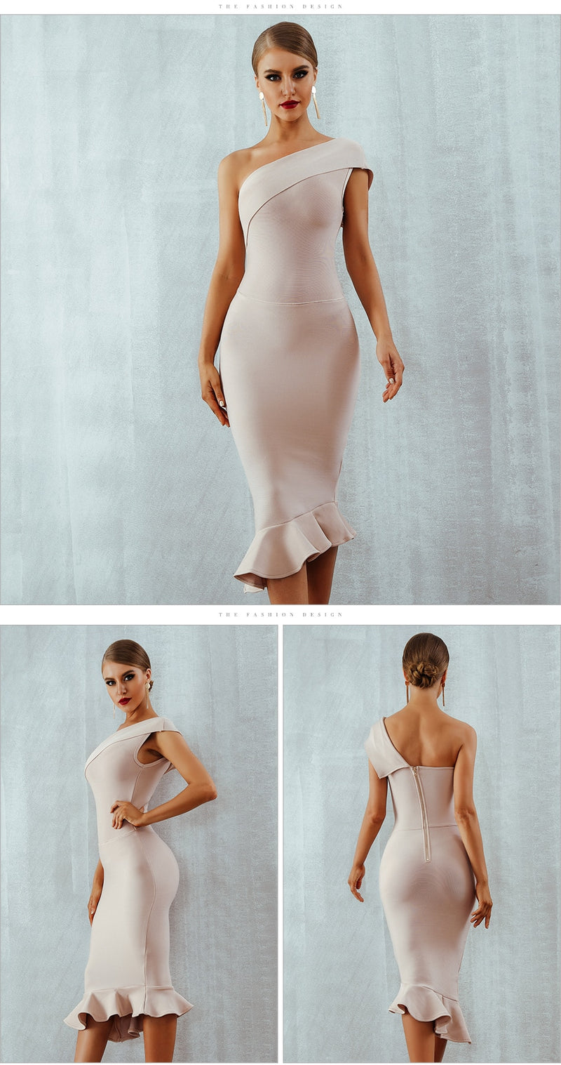 One Shoulder Ruffles Dress