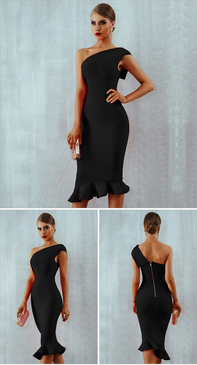 One Shoulder Ruffles Dress