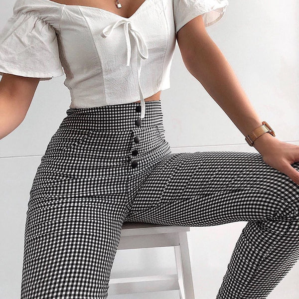 High Waist Plaid Pants