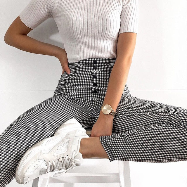 High Waist Plaid Pants