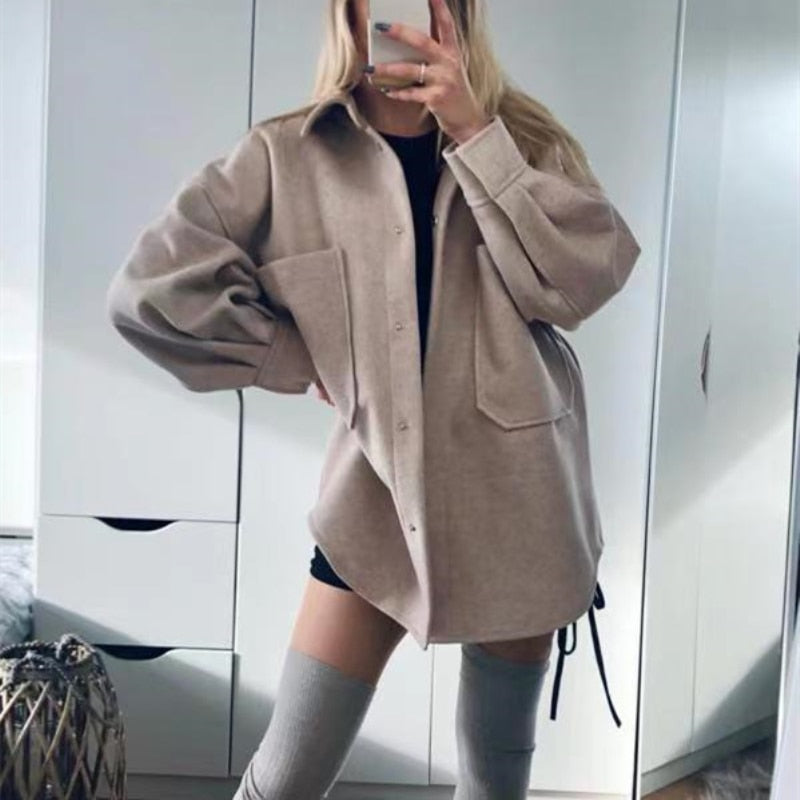 Camel Oversized Long Sleeve Shirt