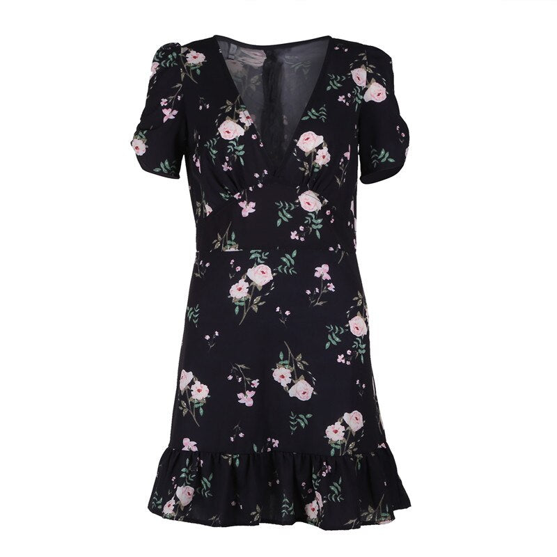 Black A-Line Floral Dress