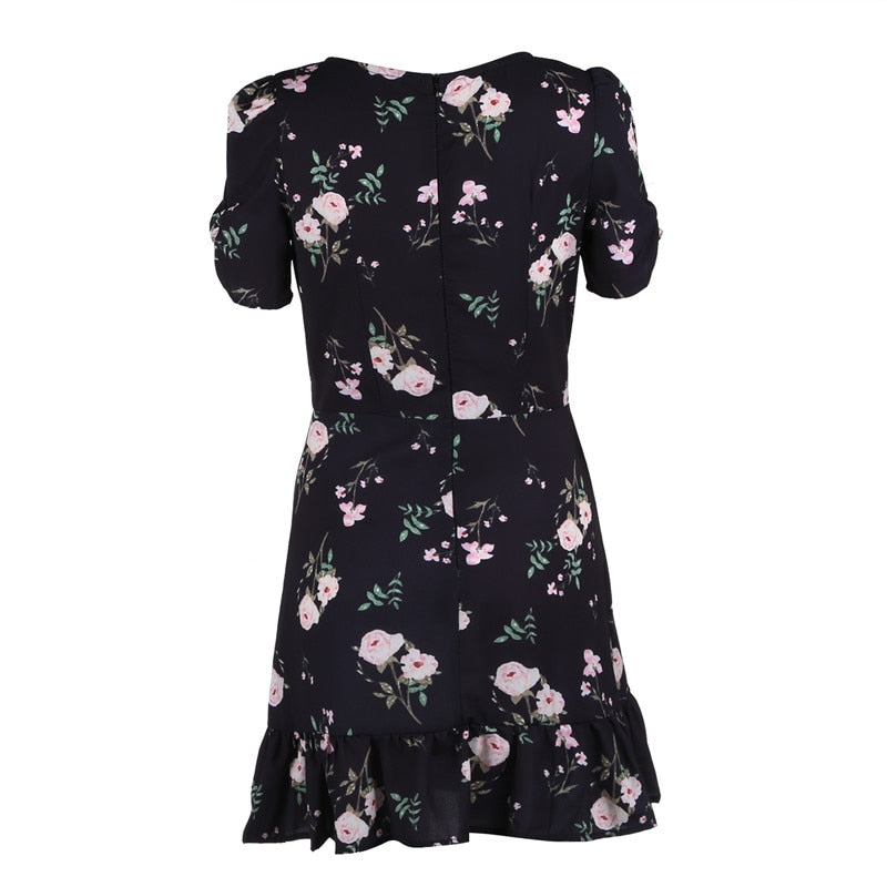 Black A-Line Floral Dress