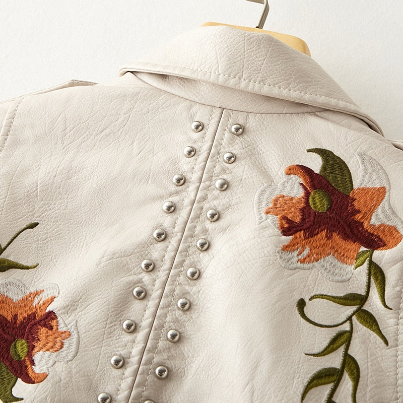 Embroidery Faux Soft Leather Jacket