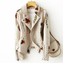 Embroidery Faux Soft Leather Jacket