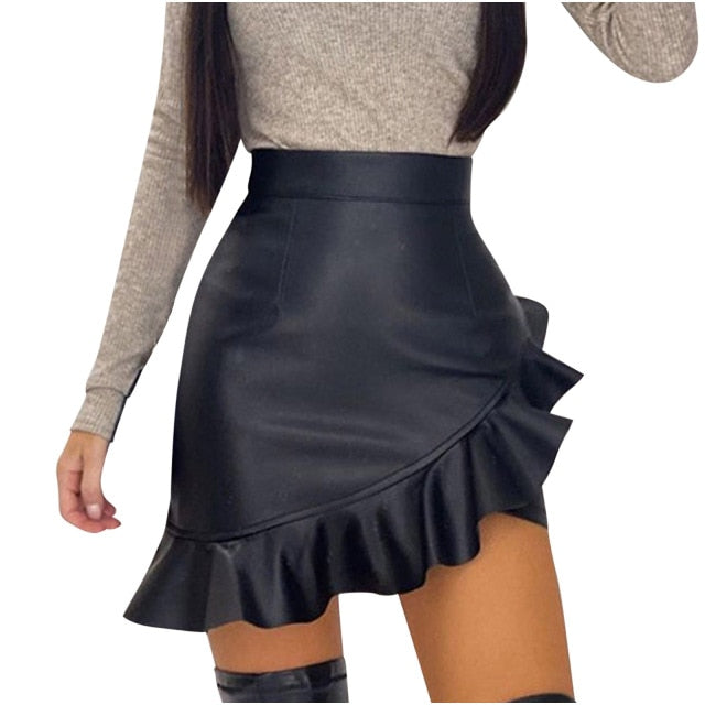 Jata Ruffle Faux Leather Skirt