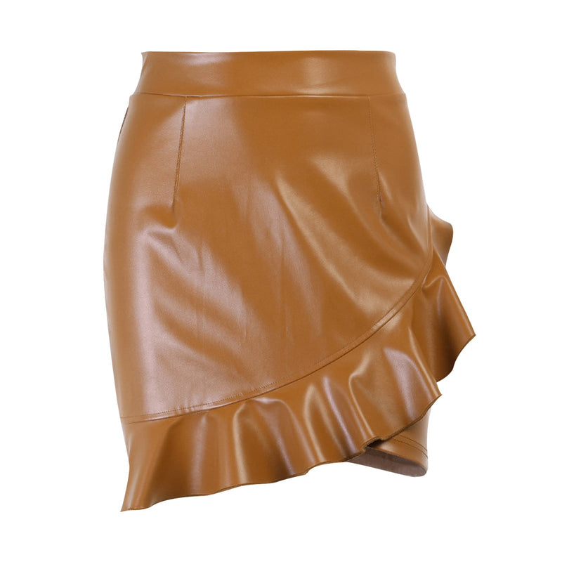 Jata Ruffle Faux Leather Skirt