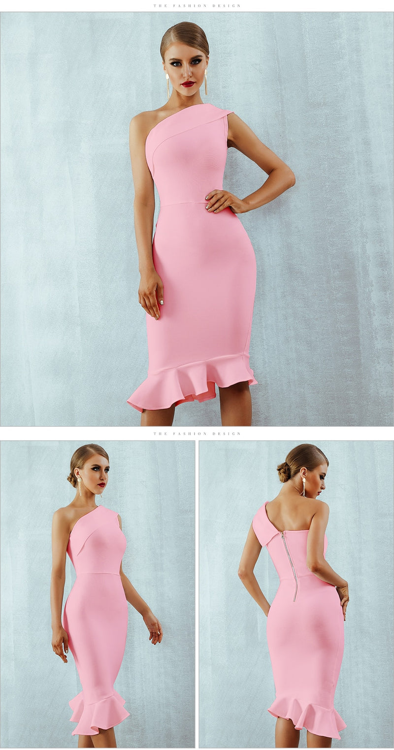 One Shoulder Ruffles Dress