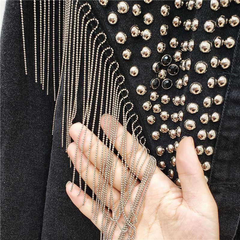 Beaded Fringe Luxe Denim Jacket